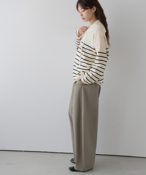 AMELY(エミリー)の「セーラーカラーボーダーニット/プルオーバー/スキッパー(ニット/セーター・レディース・ブラック/ベージュ/ブラウン/グレー・フリー)」の7枚目の写真