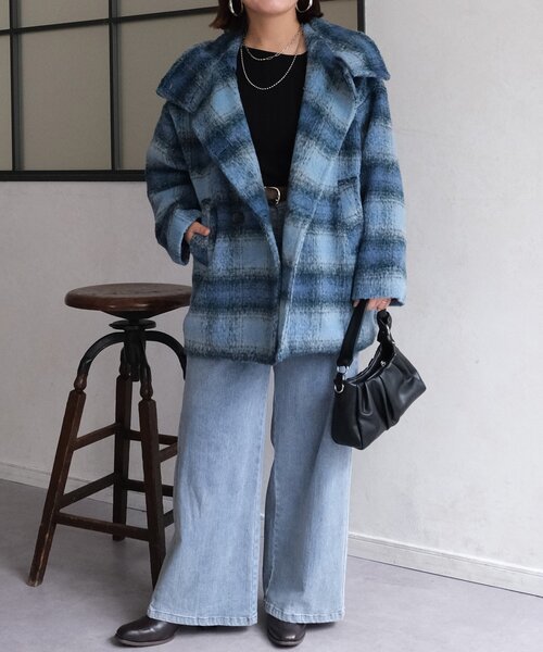 Chez toi(シェトワ)の「シャギースタンドネックコート(その他アウター・レディース・ブルー/チャコールグレー/グリーン・FREE)」の3枚目の写真
