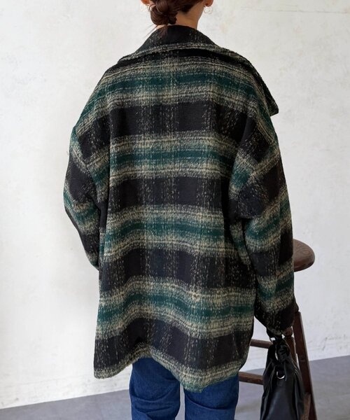 Chez toi(シェトワ)の「シャギースタンドネックコート(その他アウター・レディース・ブルー/チャコールグレー/グリーン・FREE)」の10枚目の写真