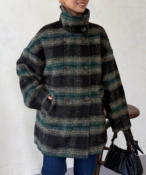 Chez toi(シェトワ)の「シャギースタンドネックコート(その他アウター・レディース・ブルー/チャコールグレー/グリーン・FREE)」の11枚目の写真
