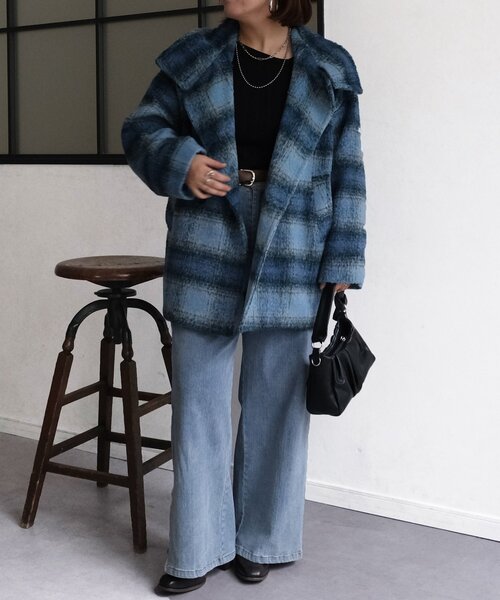 Chez toi(シェトワ)の「シャギースタンドネックコート(その他アウター・レディース・ブルー/チャコールグレー/グリーン・FREE)」の16枚目の写真