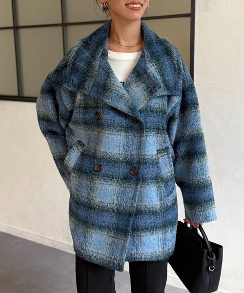 Chez toi(シェトワ)の「シャギースタンドネックコート(その他アウター・レディース・ブルー/チャコールグレー/グリーン・FREE)」の19枚目の写真