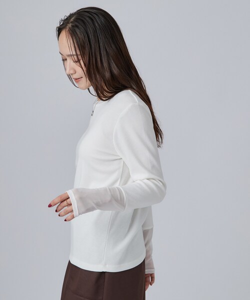SHOO・LA・RUE(シューラルー)の「【S-LL/洗濯機可】コーデの幅広がる お袖チュールトップス(Tシャツ/カットソー・レディース・キャメル/ブラック系/ホワイト系1/グレー系その他・04/02/03/01)」の6枚目の写真