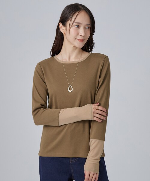 SHOO・LA・RUE(シューラルー)の「【S-LL/洗濯機可】コーデの幅広がる お袖チュールトップス(Tシャツ/カットソー・レディース・キャメル/ブラック系/ホワイト系1/グレー系その他・04/02/03/01)」の16枚目の写真