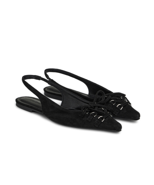 DEINET(ダイニット)の「FAUX SUEDE BUCKLE SLINGBACKS IN BLACK(サンダル・レディース・その他・23cm/24cm/25cm)」の1枚目の写真