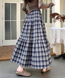 チェックティアードロングスカート