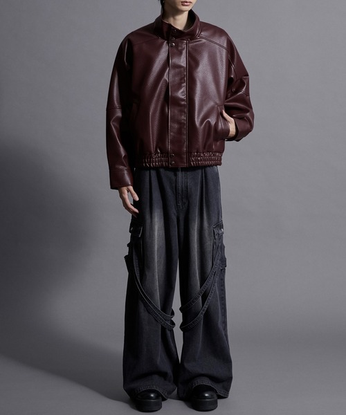 Loose/ルース（ルース）の「スタンドネック合皮ブルゾン（ブルゾン・メンズ・ワイン/ブラック・S/L/M）」の4枚目の写真
