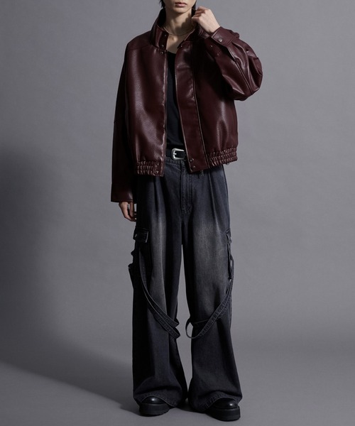 Loose/ルース（ルース）の「スタンドネック合皮ブルゾン（ブルゾン・メンズ・ワイン/ブラック・S/L/M）」の6枚目の写真