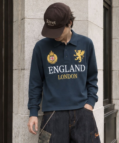 SPINNS(スピンズ)の「短丈長袖ニットポロシャツ/刺繍グリフォンロゴ(ポロシャツ・メンズ・レッド/ネイビー/ブラック/ホワイト・ONESIZE)」の3枚目の写真