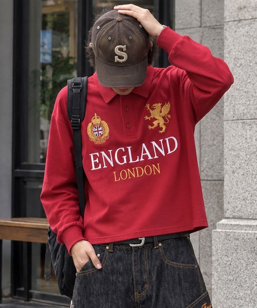 SPINNS(スピンズ)の「短丈長袖ニットポロシャツ/刺繍グリフォンロゴ(ポロシャツ・メンズ・レッド/ネイビー/ブラック/ホワイト・ONESIZE)」の4枚目の写真