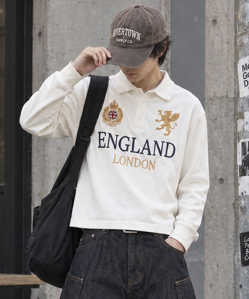 SPINNS(スピンズ)の「短丈長袖ニットポロシャツ/刺繍グリフォンロゴ(ポロシャツ・メンズ・レッド/ネイビー/ブラック/ホワイト・ONESIZE)」の2枚目の写真