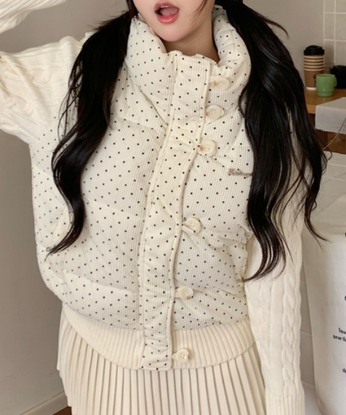 AMAJI（アマジ）の「ドット柄 ニット切替 中綿ブルゾン（ブルゾン・レディース・ホワイト・X-LARGE/LARGE/MEDIUM/SMALL）」の2枚目の写真