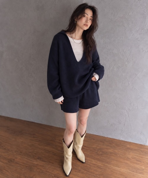 【SET商品】深Vネックニットショートパンツセットアップ