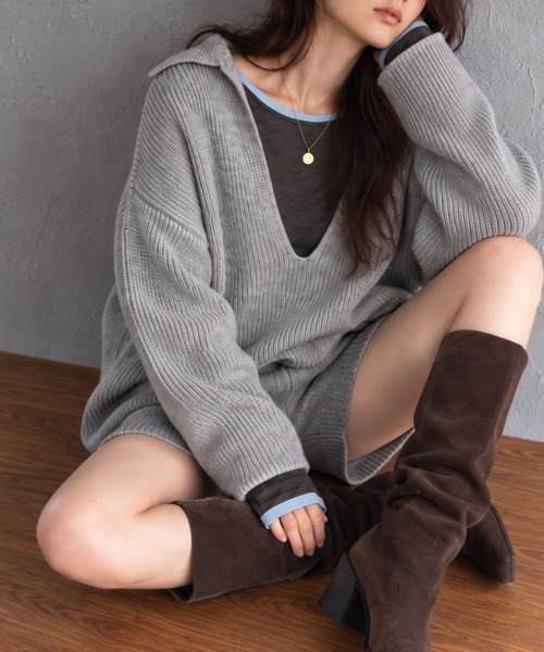 【SET商品】深Vネックニットショートパンツセットアップ