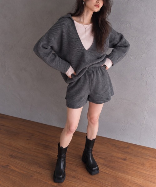 【SET商品】深Vネックニットショートパンツセットアップ
