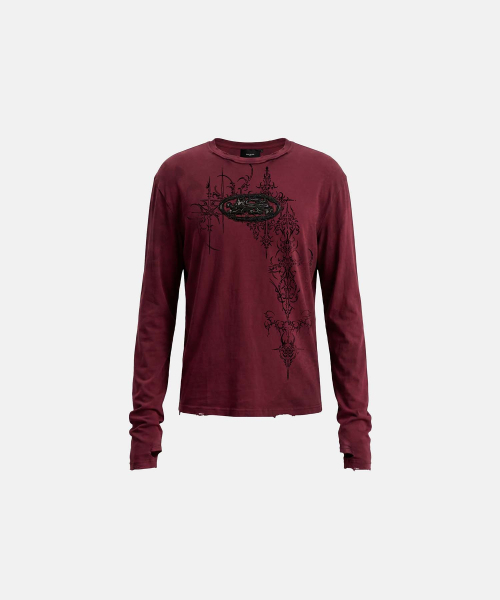 BADBLOOD（バッドブラッド）の「MYSTIC カプセルレイヤードグラフィック クルーネック ロングスリーブ - バーガンディ（Tシャツ/カットソー・レディース・その他・MEDIUM/LARGE/SMALL）」の2枚目の写真