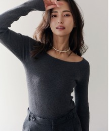 【WEB限定】シルクカシミヤブレンドフィットリブボートネックリブニット