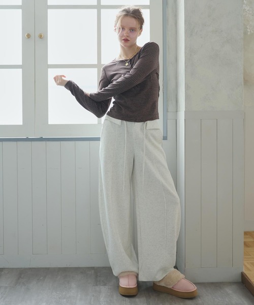 anap mimpi(アナップミンピ)の「ボーダーヘンリーネックトップス(Tシャツ/カットソー・レディース・アイボリー/ピンク/ブラウン・F)」の19枚目の写真