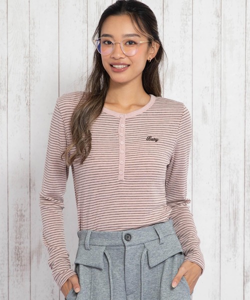 anap mimpi(アナップミンピ)の「ボーダーヘンリーネックトップス(Tシャツ/カットソー・レディース・アイボリー/ピンク/ブラウン・F)」の8枚目の写真