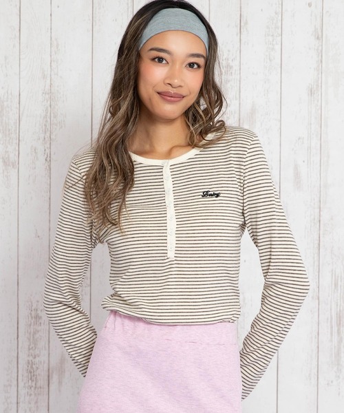 anap mimpi(アナップミンピ)の「ボーダーヘンリーネックトップス(Tシャツ/カットソー・レディース・アイボリー/ピンク/ブラウン・F)」の14枚目の写真