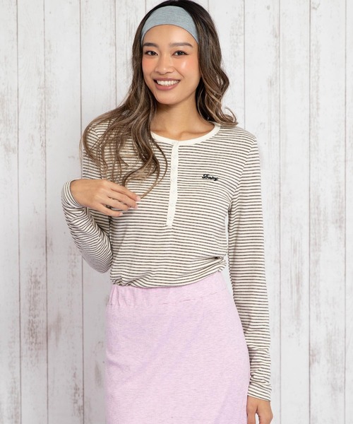 anap mimpi(アナップミンピ)の「ボーダーヘンリーネックトップス(Tシャツ/カットソー・レディース・アイボリー/ピンク/ブラウン・F)」の13枚目の写真
