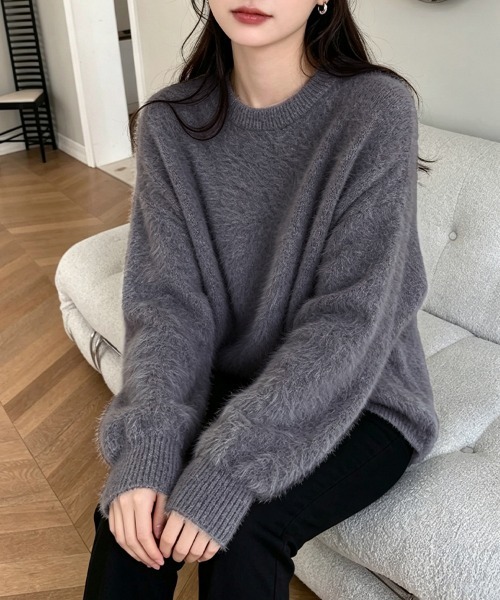 ReRe(リリ)の「シャギーニットクルーネック長袖トップス(ニット/セーター・レディース・グレー/オフホワイト/ブラック/ピンク・FREE)」の15枚目の写真