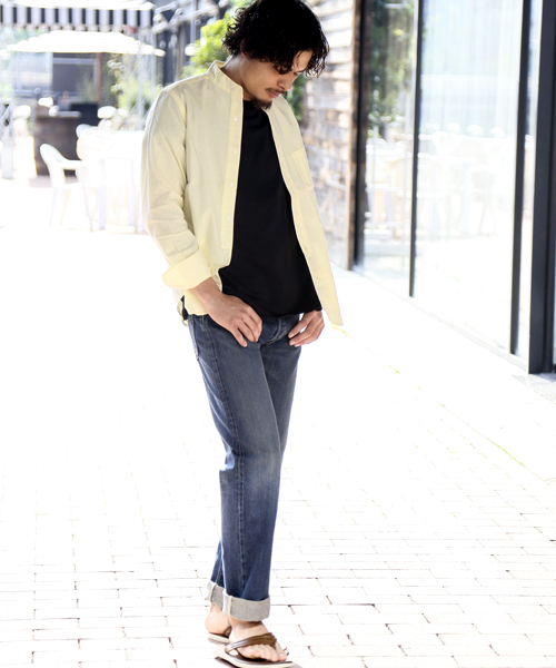 Denime(ドゥニーム)の「オックスフォード バンドカラーシャツ/OXFORD SHIRT(シャツ/ブラウス・メンズ・サックスブルー/ホワイト/イエロー・LARGE/X-LARGE/MEDIUM)」の15枚目の写真