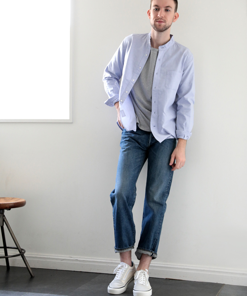 Denime(ドゥニーム)の「オックスフォード バンドカラーシャツ/OXFORD SHIRT(シャツ/ブラウス・メンズ・サックスブルー/ホワイト/イエロー・LARGE/X-LARGE/MEDIUM)」の18枚目の写真