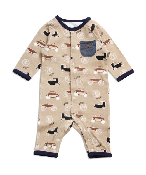 apres les cours（アプレレクール）の「vintage car カバーオール（ロンパース・キッズ・オフホワイト/ベージュ・70/60/80）」の2枚目の写真