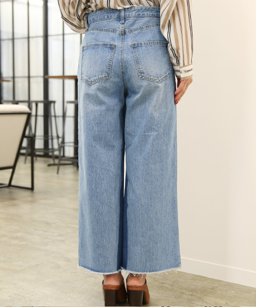 Luz Llena (philter)（ラズレナ　フィルター）の「[綿100%]配色切替えワイドデニムパンツ（デニムパンツ・レディース・サックスブルー/ブルー・LARGE/MEDIUM）」の6枚目の写真