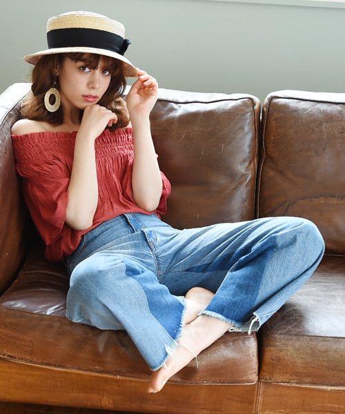 Luz Llena (philter)（ラズレナ　フィルター）の「[綿100%]配色切替えワイドデニムパンツ（デニムパンツ・レディース・サックスブルー/ブルー・LARGE/MEDIUM）」の13枚目の写真