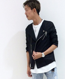 VENCEEXCHANGE | 7分袖ノーカラーライダース               (ライダースジャケット)