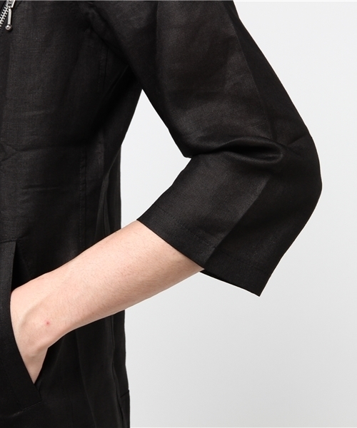 VENCEEXCHANGE（ヴァンスエクスチェンジ）の「7分袖ノーカラーライダース               （ライダースジャケット・メンズ・ブラック/オリーブ・MEDIUM/LARGE）」の7枚目の写真