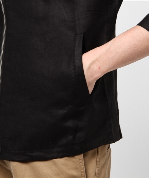 VENCEEXCHANGE（ヴァンスエクスチェンジ）の「7分袖ノーカラーライダース               （ライダースジャケット・メンズ・ブラック/オリーブ・MEDIUM/LARGE）」の9枚目の写真