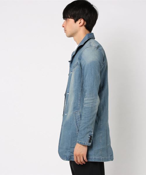 VENCEEXCHANGE（ヴァンスエクスチェンジ）の「ストレッチデニムチェスターコート（チェスターコート・メンズ・ホワイト/ブルー・MEDIUM/LARGE/X-LARGE）」の3枚目の写真