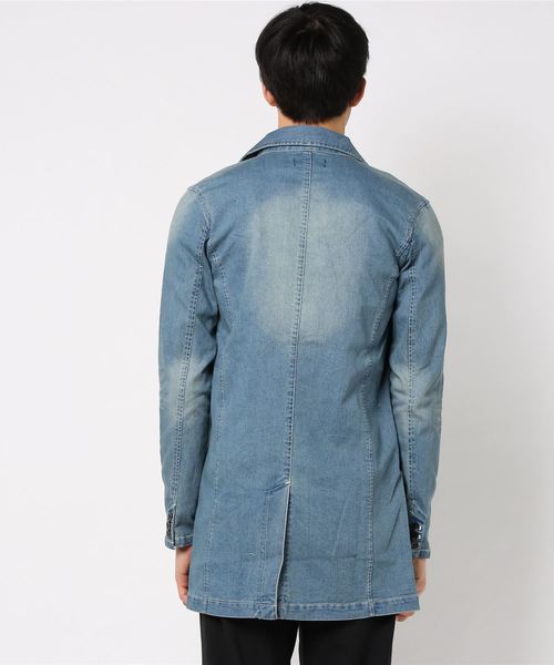 VENCEEXCHANGE（ヴァンスエクスチェンジ）の「ストレッチデニムチェスターコート（チェスターコート・メンズ・ホワイト/ブルー・MEDIUM/LARGE/X-LARGE）」の5枚目の写真
