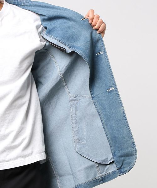 VENCEEXCHANGE（ヴァンスエクスチェンジ）の「ストレッチデニムチェスターコート（チェスターコート・メンズ・ホワイト/ブルー・MEDIUM/LARGE/X-LARGE）」の4枚目の写真