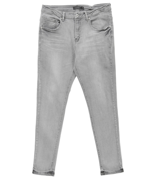 SEVESKIG ダメージデニムパンツ ダークグレー セール】ストレッチスキニーパンツ デニム & クラッシュ
