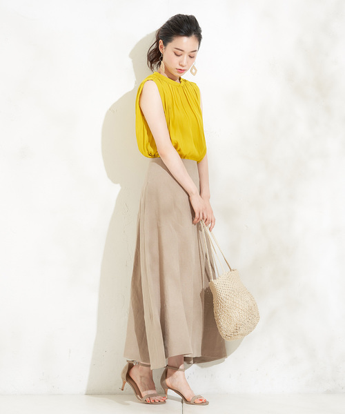 un dix cors（アンディコール）の「リネンロングスカート（スカート・レディース・ベージュ/ブラック/オレンジ・ﾌﾘ-）」の2枚目の写真