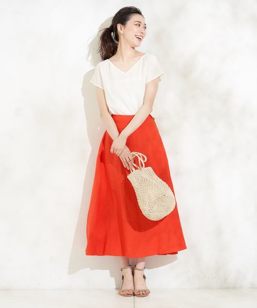 un dix cors（アンディコール）の「リネンロングスカート（スカート・レディース・ベージュ/ブラック/オレンジ・ﾌﾘ-）」の3枚目の写真