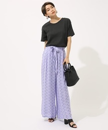 ドットウエストリボンワイドパンツ