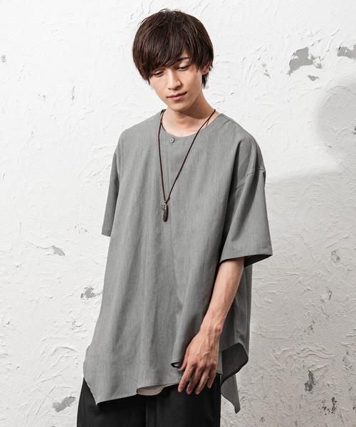 MinoriTY(マイノリティ)の「アシメトリードレープ プルオーバー(シャツ/ブラウス・メンズ・グレー/オフホワイト/ピンク・M/L)」の3枚目の写真