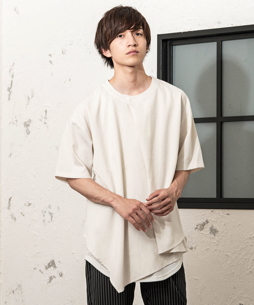 MinoriTY(マイノリティ)の「アシメトリードレープ プルオーバー(シャツ/ブラウス・メンズ・グレー/オフホワイト/ピンク・M/L)」の2枚目の写真