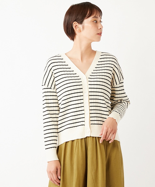 DISCOAT（ディスコート）の「リブカーディガン（カーディガン/ボレロ・レディース・ネイビー/レッド/サックスブルー/グリーン/ブラック系その他/オフホワイト/ライトグレー・ﾌﾘ-）」の3枚目の写真