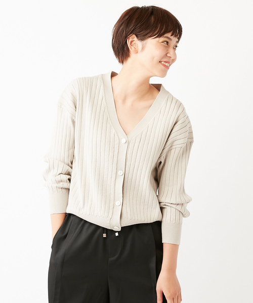 DISCOAT（ディスコート）の「リブカーディガン（カーディガン/ボレロ・レディース・ネイビー/レッド/サックスブルー/グリーン/ブラック系その他/オフホワイト/ライトグレー・ﾌﾘ-）」の4枚目の写真