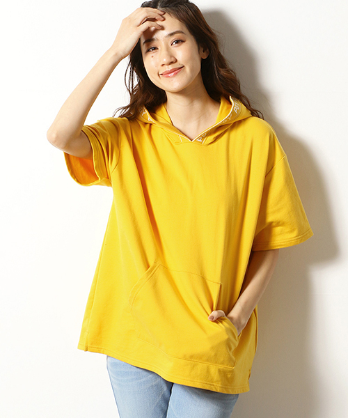 Purple&Yellow(パープルアンドイエロー)の「ジャカードロゴ半袖パーカ(パーカー・メンズ・パープル/ネイビー/イエロー/アイボリー・MEDIUM/SMALL/LARGE)」の6枚目の写真