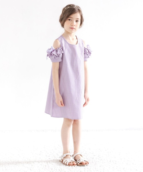 Bee des Bee（ビーデスビー）の「袖フリル×リボン肩あき半袖ワンピ（ワンピース・キッズ・ストライプ/チェック/インディゴブルー/イエロー系その他/ローズ/ラベンダー/ブルー/ブルー系その他/ピンク/イエロー・90cm/100cm/110cm/120cm/130cm/140cm/150cm）」の22枚目の写真