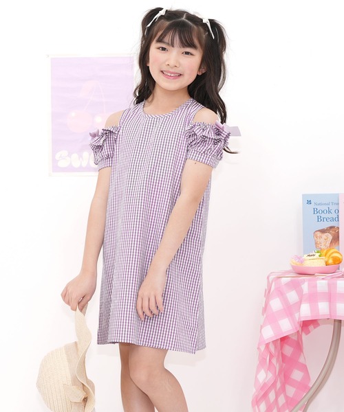 Bee des Bee（ビーデスビー）の「袖フリル×リボン肩あき半袖ワンピ（ワンピース・キッズ・ストライプ/チェック/インディゴブルー/イエロー系その他/ローズ/ラベンダー/ブルー/ブルー系その他/ピンク/イエロー・90cm/100cm/110cm/120cm/130cm/140cm/150cm）」の20枚目の写真