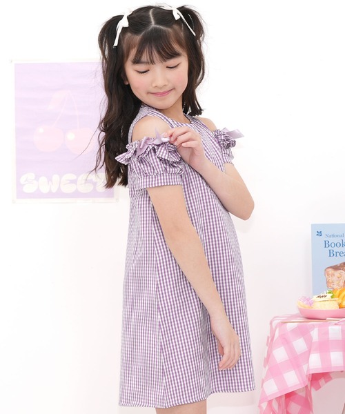 Bee des Bee（ビーデスビー）の「袖フリル×リボン肩あき半袖ワンピ（ワンピース・キッズ・ストライプ/チェック/インディゴブルー/イエロー系その他/ローズ/ラベンダー/ブルー/ブルー系その他/ピンク/イエロー・90cm/100cm/110cm/120cm/130cm/140cm/150cm）」の21枚目の写真