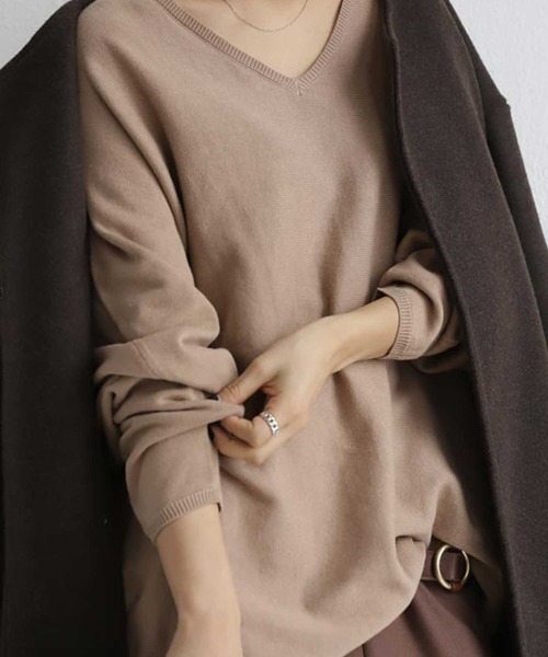 antiqua（アンティカ）の「綿100%コットンワイドニット（ニット/セーター・レディース・ブラック/ベージュ/オフホワイト/杢グレー/パープル系その他/ベージュ系その他/ブラウン系その他2/カーキ/ブルー系その他/ブラウン系その他/グリーン系その他/ピンク系その他/ベージュ系その他2/サックスブルー/ブルー系その他2/ライラック/グリーン・FREE）」の7枚目の写真